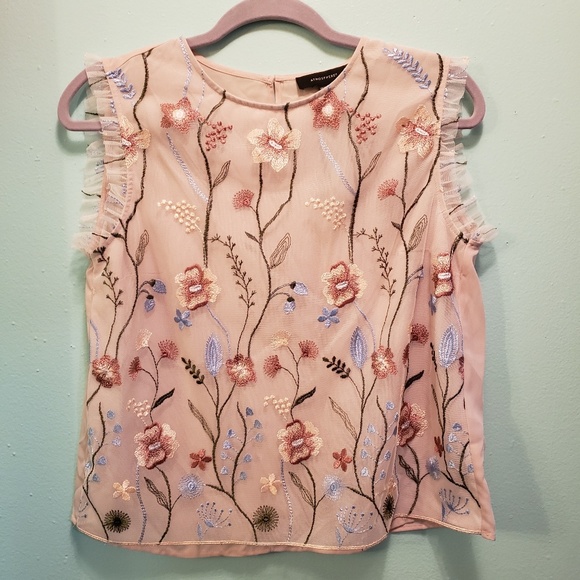 Atmosphere Tops - ATMOSPHERE BLUSH EMBROIDERED BLOUSE
